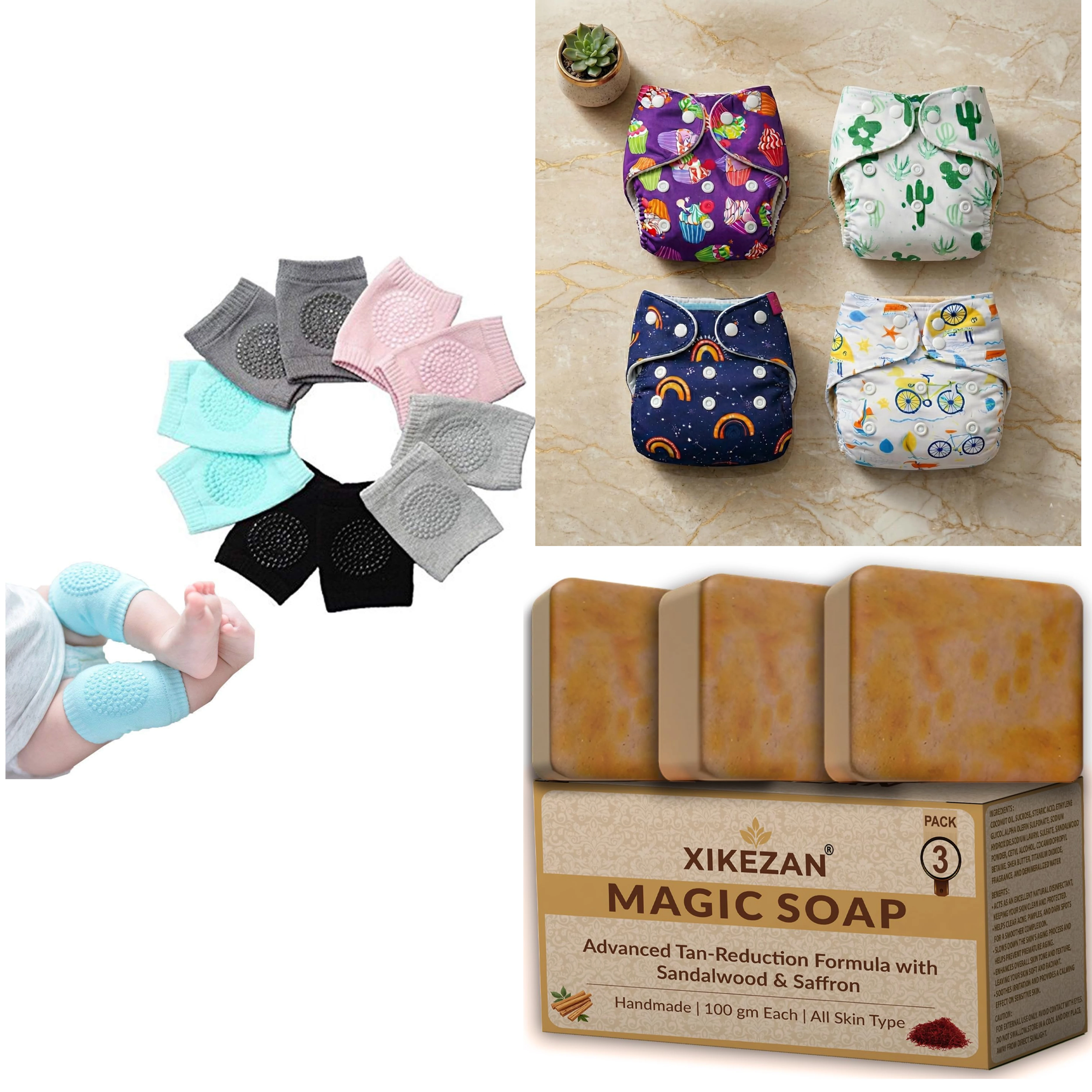 Reusable Baby Cotton Cloth Diapers / Baby Smiley Knee Pads for Crawling/ Soap Sandal Wood , Anti-Slip Padded Stretchable Elastic Cotton Soft Breathable Comfortable Knee Cap Elbow Safety Protector Random Color