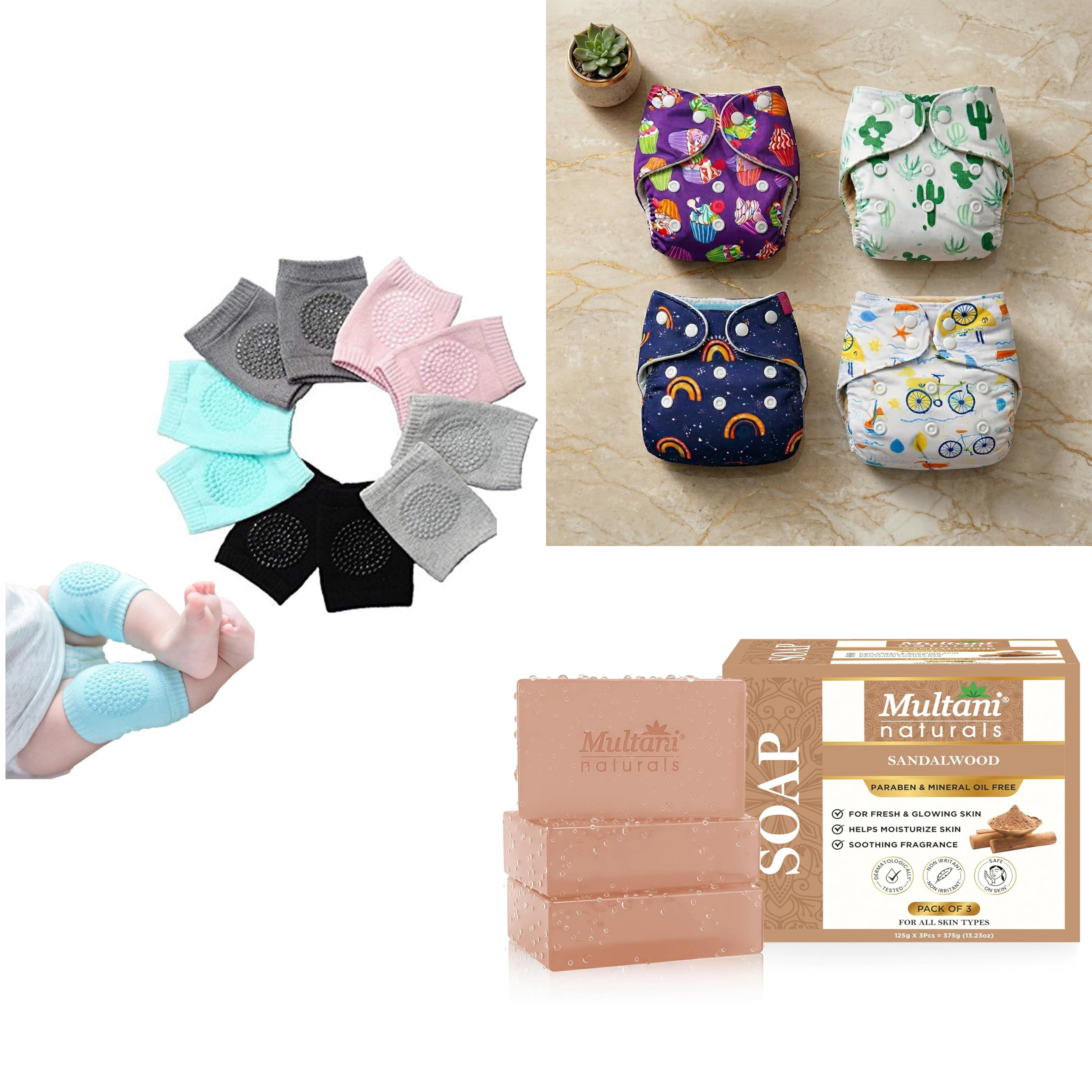 Reusable Baby Cotton Cloth Diapers / Baby Smiley Knee Pads for Crawling/ Soap Sandal Wood , Anti-Slip Padded Stretchable Elastic Cotton Soft Breathable Comfortable Knee Cap Elbow Safety Protector Random Color