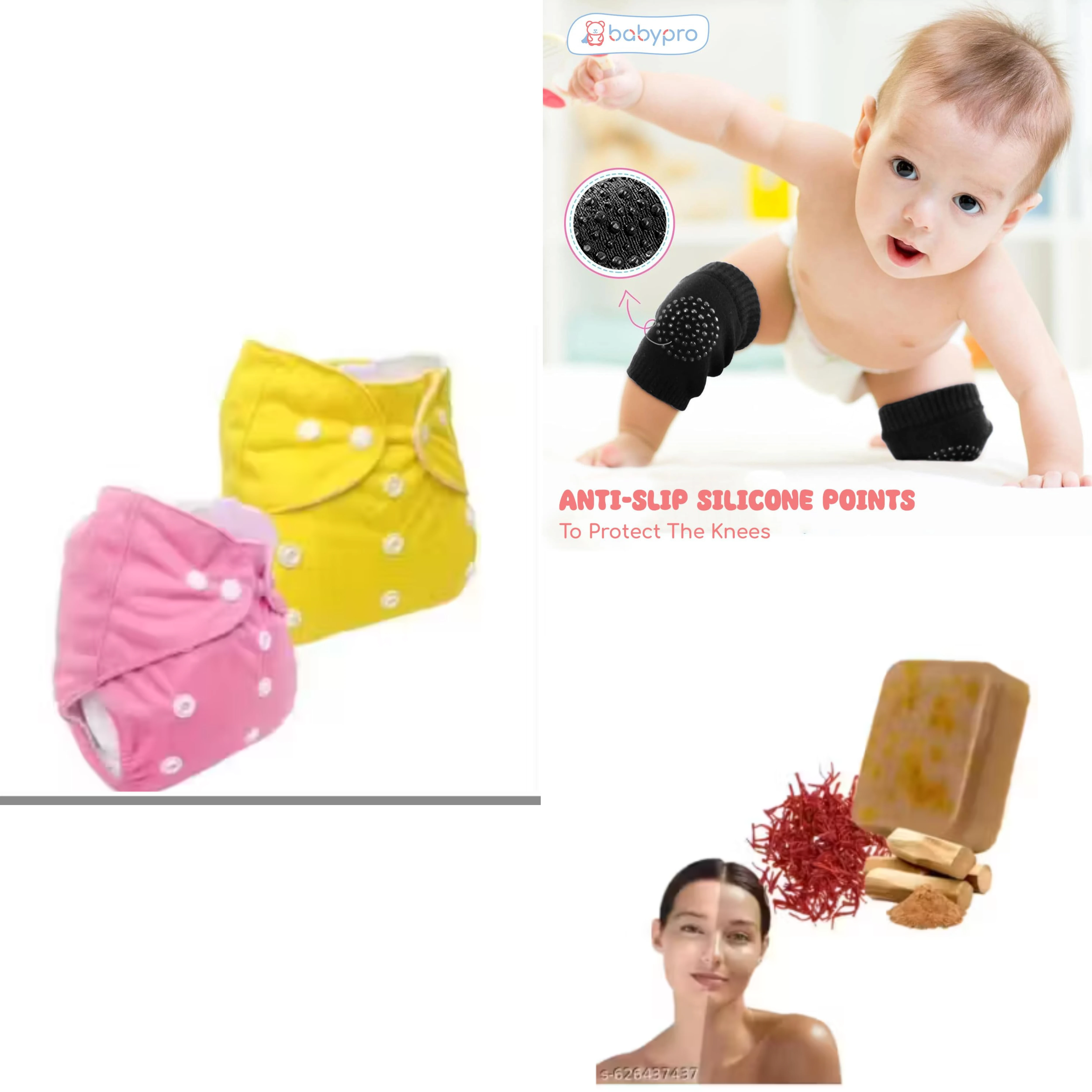 Reusable Baby Cotton Cloth Diapers / Baby Smiley Knee Pads for Crawling/ Soap Sandal Wood , Anti-Slip Padded Stretchable Elastic Cotton Soft Breathable Comfortable Knee Cap Elbow Safety Protector Random Color