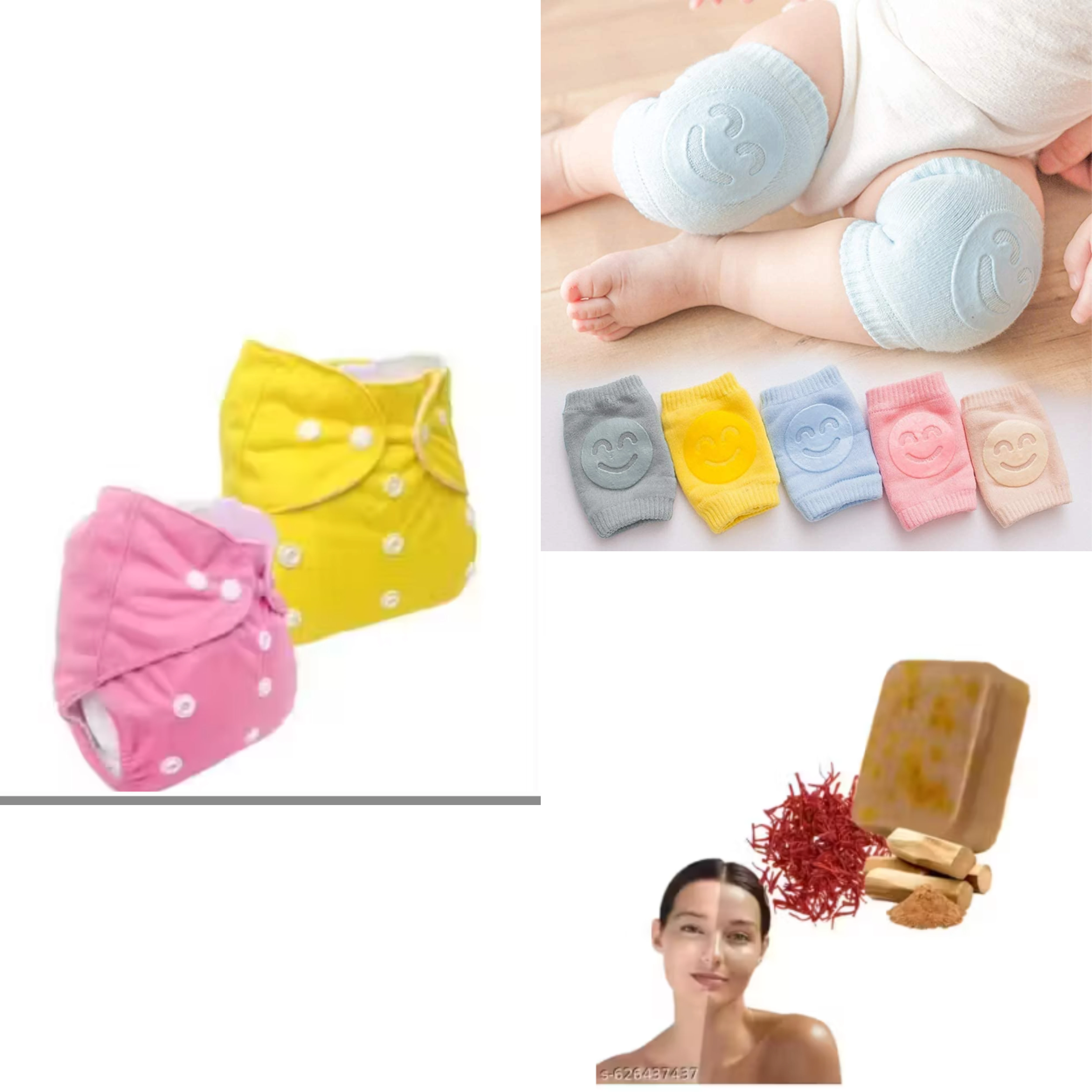 Reusable Baby Cotton Cloth Diapers / Baby Smiley Knee Pads for Crawling/ Soap Sandal Wood , Anti-Slip Padded Stretchable Elastic Cotton Soft Breathable Comfortable Knee Cap Elbow Safety Protector Random Color