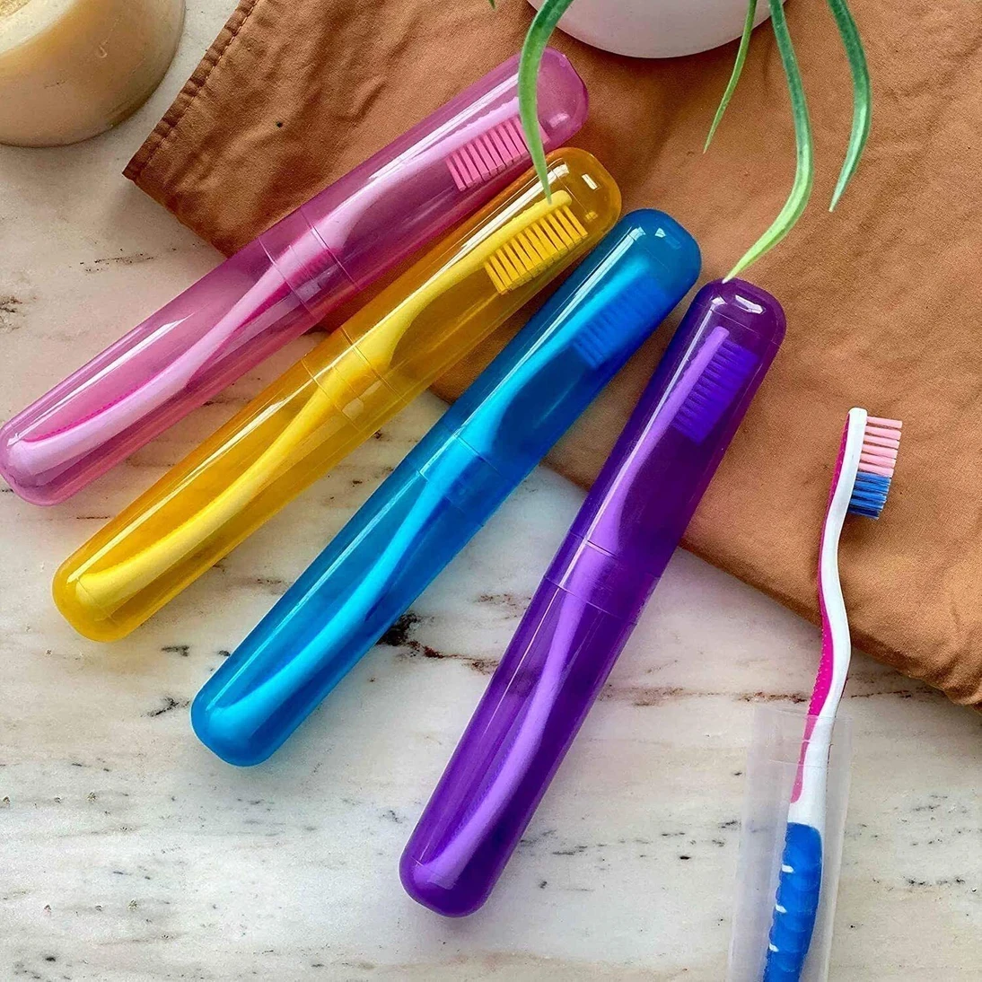 4 Pcs Bathroom Tooth Brush Holder Tube Cap Cover Protect Case Box Medium Toothbrush