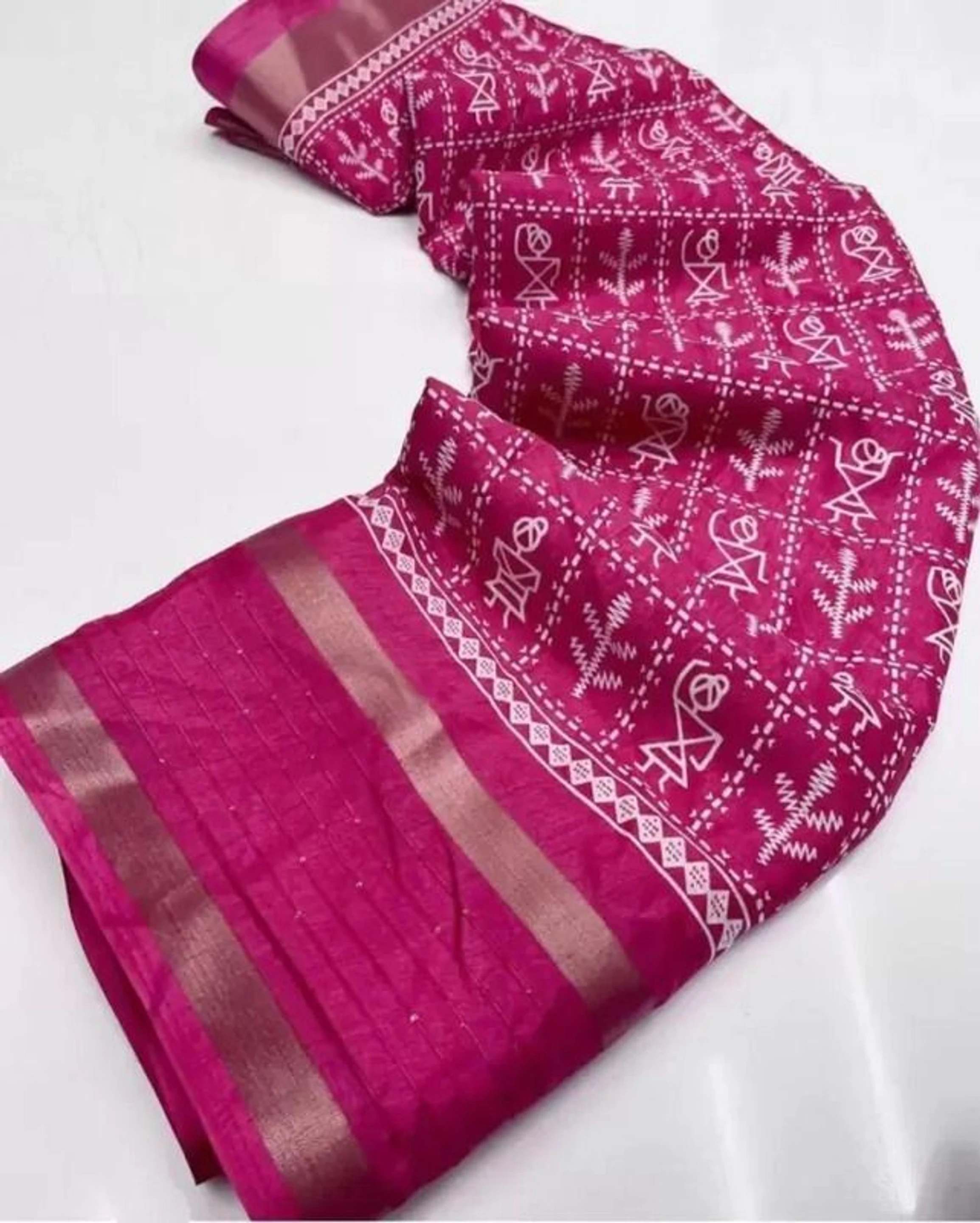 hetvi Printed Bollywood Silk Blend, Art Silk Saree (Pink)