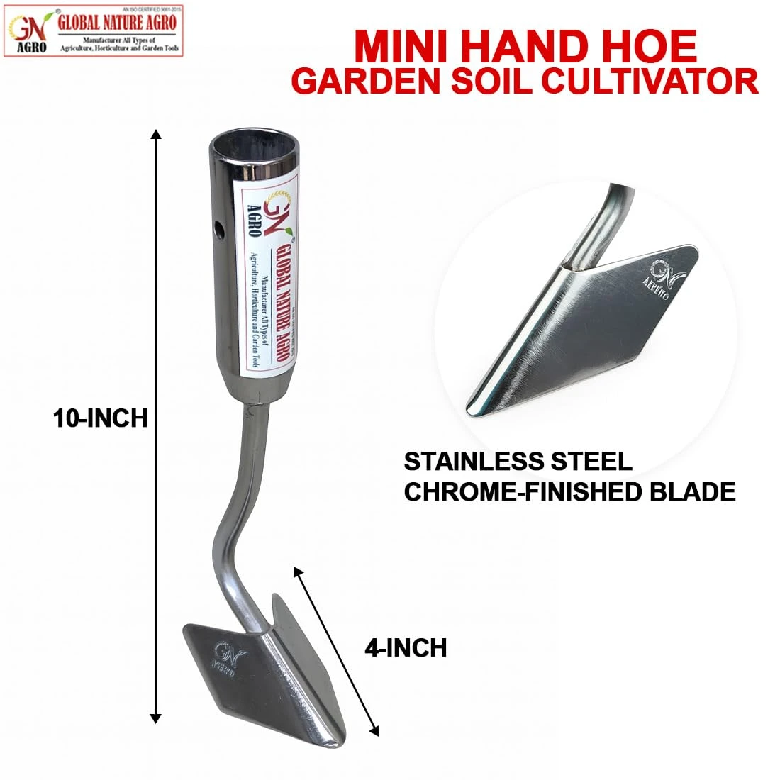 Global Nature Agro Stainless Steel Mini Hand Hoe | Heavy-Duty Garden Cultivator Tool for Weeding, Soil Loosening & Small Farm Use | Durable Rust-Free...