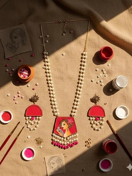 Ethnic Jewellery Set for Women | Traditional Jewellery for Women | Handmade Long Necklace Set | Lightweight, Anti-Allergic | Artistic Artisanal Necklace Set