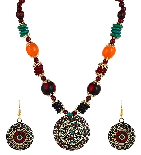 Gifts Stylish Latest Traditional Afghani Tribal Beads Multicolor Jwell Necklace Jewellery Set with Earrings for Girls and Women