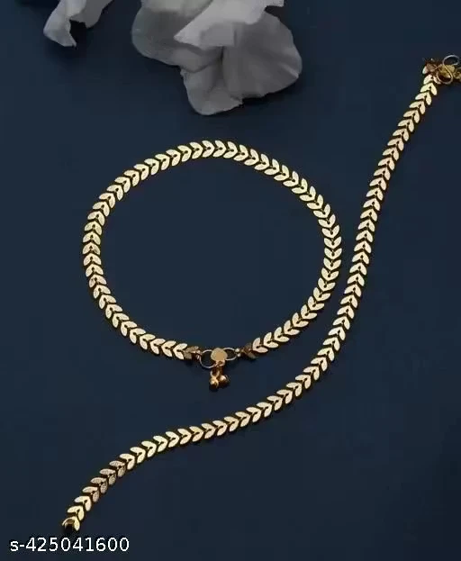 Gold Leaf Shape Lightweight Silver Anklet for Women and Girls