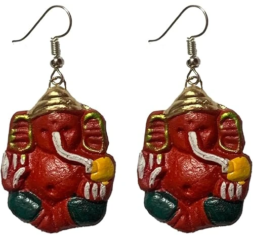 BeautifulTerracotta Handmade Jewellery Set with necklace and earring, Women's Contemporary Terracotta Necklace - Ganesh Flat