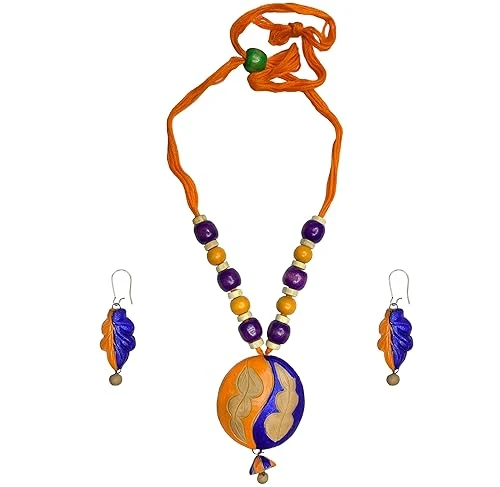 BeautifulTerracotta Handmade Jewellery Set with necklace and earring, Women's Contemporary Terracotta Necklace - Circle