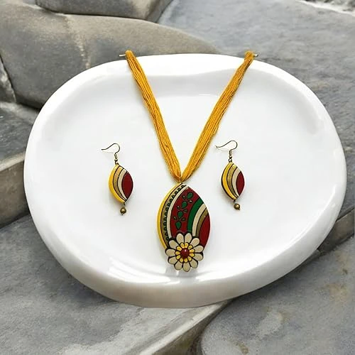 Terracotta Necklace Earrings Set for women and girls, Handmade Jewellery Necklace, Traditional Terracotta Jewellery Necklace Earring Set for party, occasion, Daily use