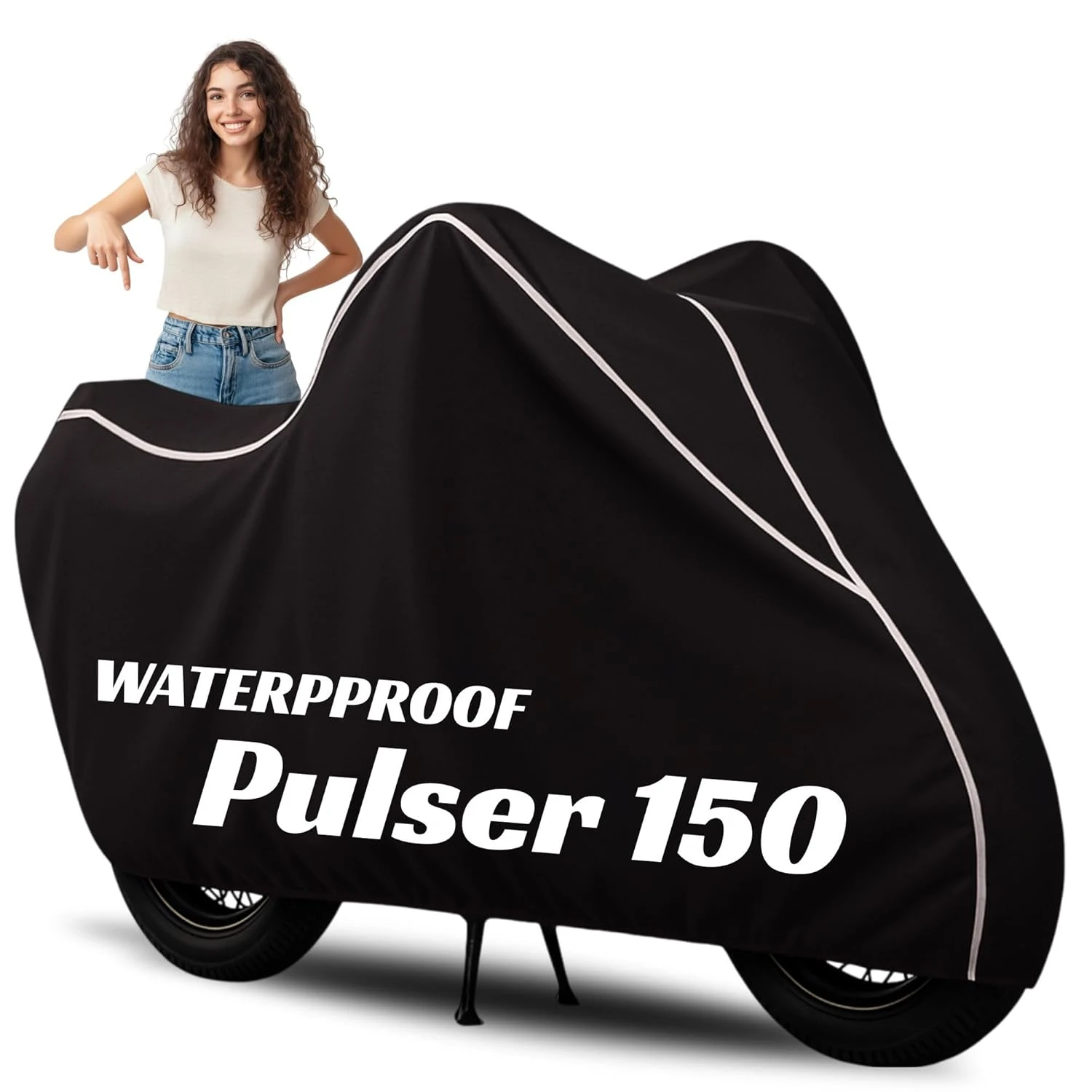 100% Waterproof Pulsar 150 Bike Cover | Polyester Body Cover for Rain & Sun | UV Protection, Dustproof, Scratch Resistant, Windproof, Heat Resistant, Vehicle Specific Fit (Black)