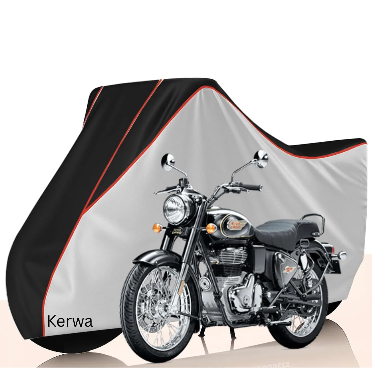 Waterproof Bike Cover Compatible with RE Bullet 350 All-Weather Proof Triple-Stitched Durable Design Windproof Elastic Bottom Black & Silver Color Combination UV & Dust Proof