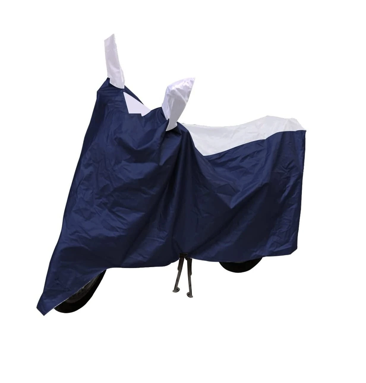 Auto Hub 100% Waterproof Bike Cover for Hero Splendor Plus - Navy Silver with Belt Buckle, Interlock Stitching