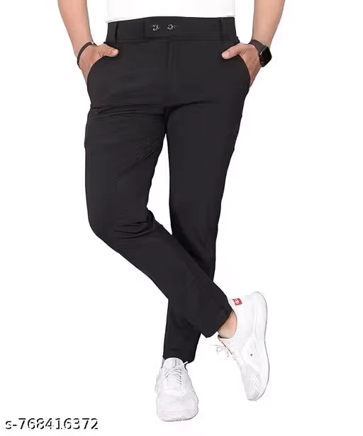 Men's track pant black silm fit polyester lycra
