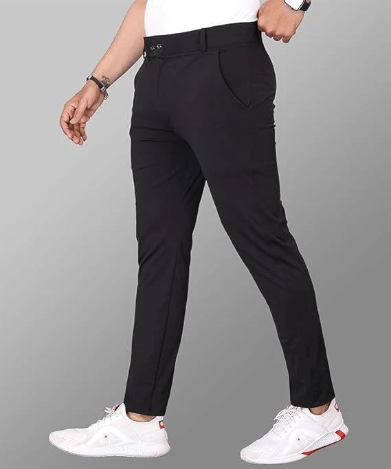 Men's Formal Pant Trousers Polycotton Knitted Fabric Stretchable Stylish Slim Fit Men's Wear Trousers Black Color