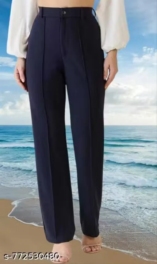 Navy High-Waisted Wide-Leg Trousers