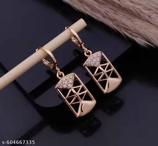 Rose Gold-Plated Stone-Studded Earrings
