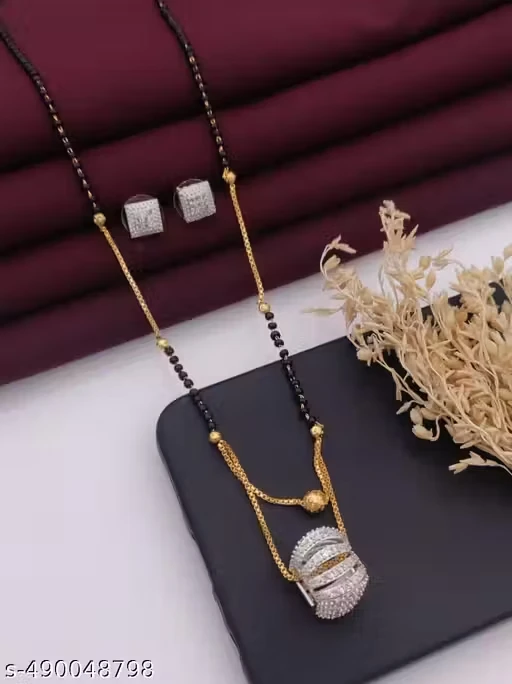 Fashion Jewellery Ethnic Gold Plated American Diamond Bridal Stylish Mangalsutra With Earrings for Women