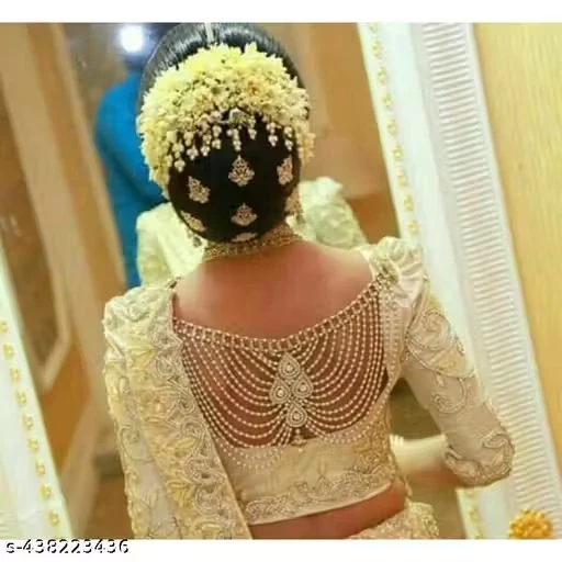 Handicraft Kottage Back Saree Brooch with Pearl Strings (Gold)