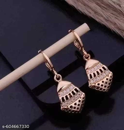 Rose Gold-Plated Stone-Studded Earrings