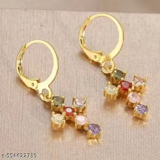 Gold Multicolor Cross Earrings