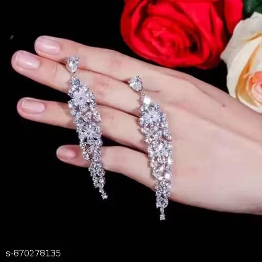 Silver Color Long Bridal Earrings