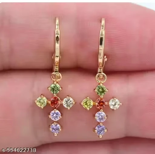 Gold Multicolor Cross Earrings