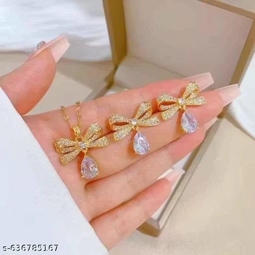 Gold-Plated Bowknot Teardrop Jewelry Set