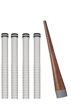 Set of 4 Cricket Bat White Grip + 1 Wooden Gripper (Cone)