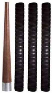 Combo of 1 Cricket Bat Handle Gripper (Cone) & 3Full Black Grip, Smooth Tacky (Black, Pack of 4)