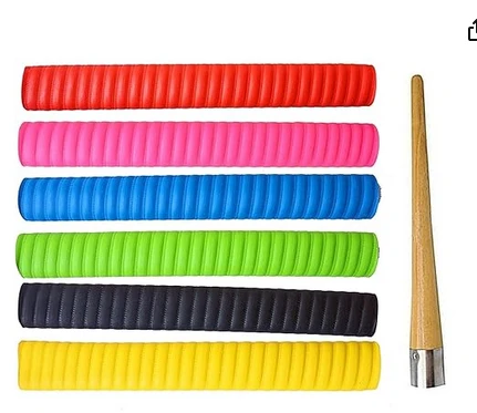 Rubber Cricket Bat Grips for Better Shock Absorption, Extra Cushioning for a Soft Touch, Pack of 6 with Bat Cone,Color May Vary