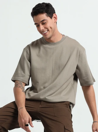 Kepto Mens Solid Oversized T-shirt- Camel brown Size-Medium