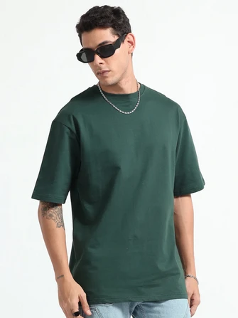 Kepto Mens Solid Oversized T-shirt- Bottlegreen Size Medium