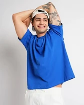 Kepto Mens Solid Oversized T-shirt- Royal blue Size Medium