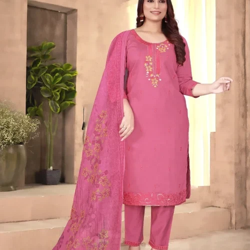 Dark Pink Pure Gadhwal Embroidered Ladies Kurta Set