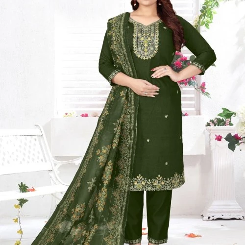 Forest Green Cotton Embroidered Kurta Set