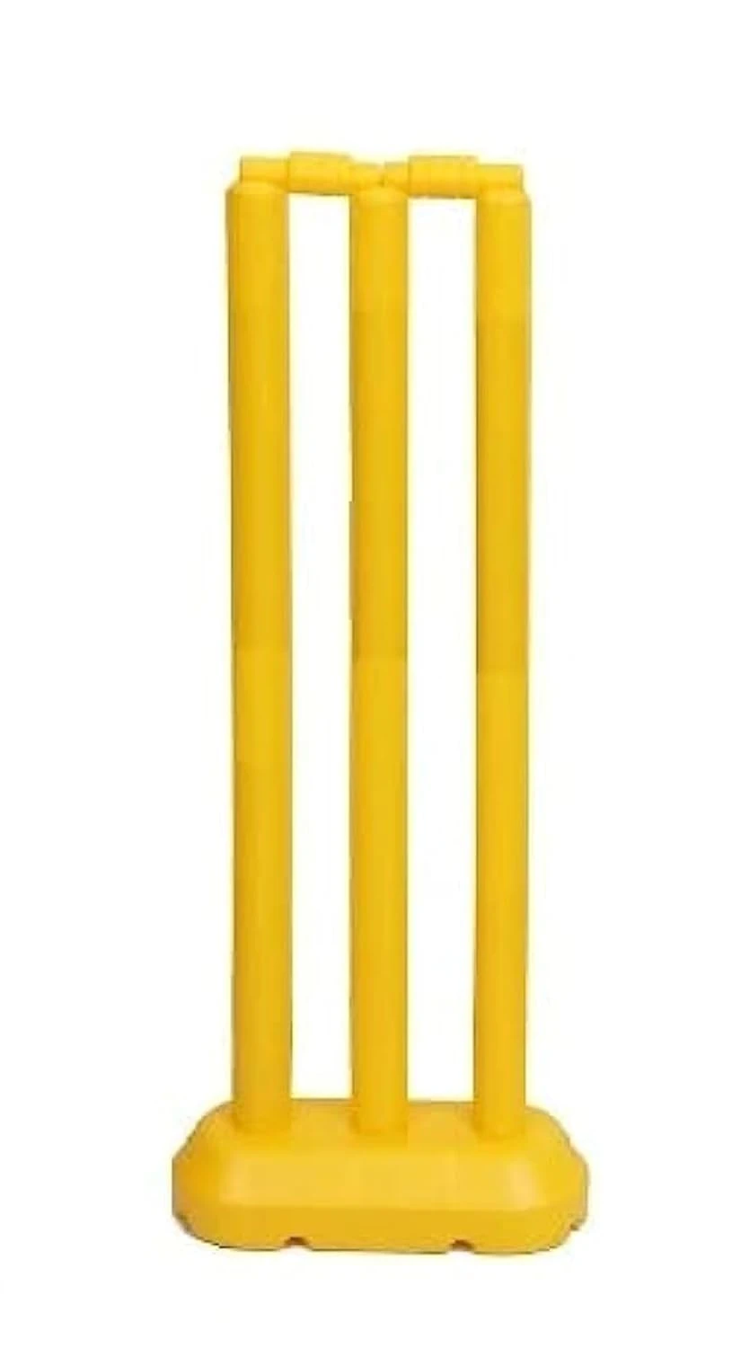 Kids Plastic Yellow Cricket Stumps Set with 3 Wickets, 1 Base and Bails