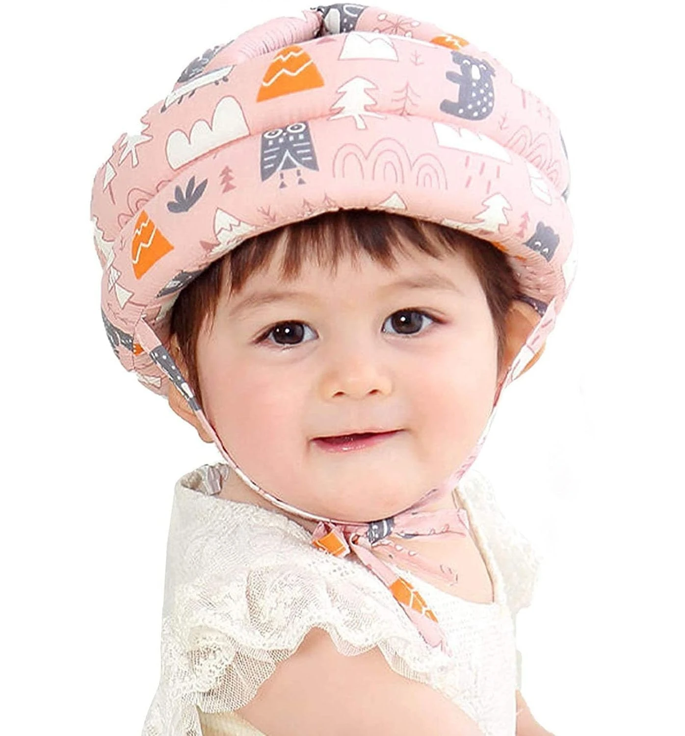 Baby Infant Toddler Helmet No Bump Safety Head Cushion Bumper Bonnet Adjustable Protective Printed Cap Child Safety Headguard for Running Walking Crawling Safety Helmet (Pink)