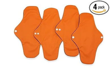 Reusable Sanitary Pads for Women | Orange Cloth Pads Pack of 4 | Large to XL | Rash-Free, Leak-Proof, Washable Up to 300 Times | Eco-Friendly Period Pad with Wings