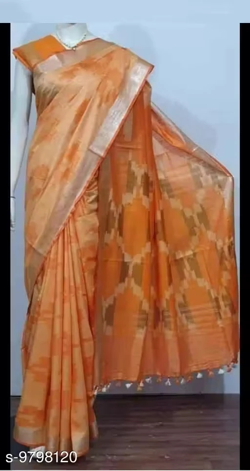 Trendy Women Cotton Blend Ikkat Sarees