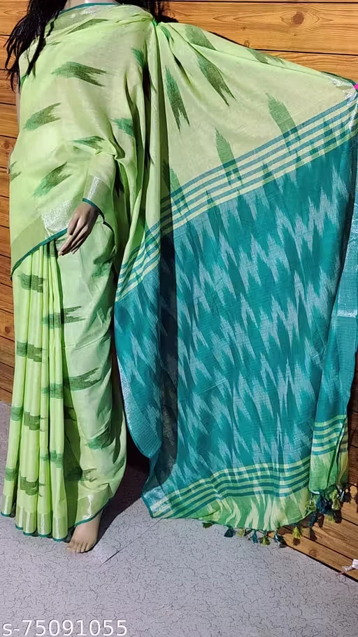 A R FABRICS ikat pattern design Handloom cotton sarees with blouse pcs