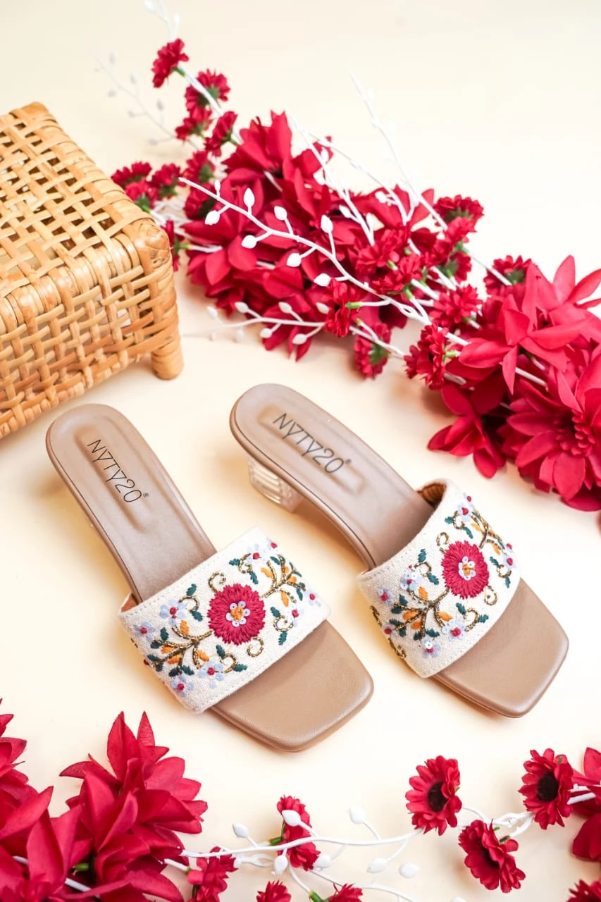 Women's Multicolored Embroidered Sandals | Canvas Ethnic Block Heels | Embellished Casual Wear Footwear