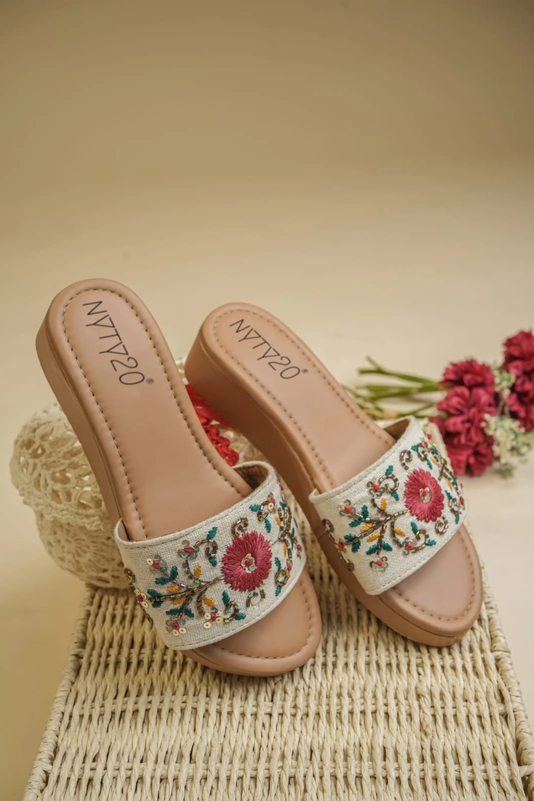 Women's Embroidered Sandals | Canvas Ethnic Platform Heels | Embellished Casual Wear