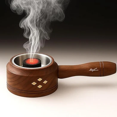 Wooden Sambrani Dhoop Holder with Handle - Elegant Bakhoor Burner, Loban Burner, Dhoop Dani with Handle, Premium Dhoop Stand for Home Use, Handcrafted Design, Durable Construction -DN-1