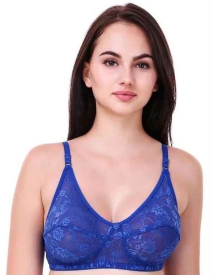 Kajari Encircled Side Support Shaper, Non Padded, Wirefree, High Coverage, Women's Cotton Everyday Bra Color Blue Size 32B