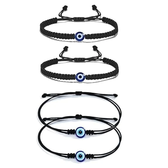Adjustable Evil Eye Protection Bracelet Set for Men and Women | Handcrafted Thread Wrist Bands for Premium Wear and Gifting Set of 4