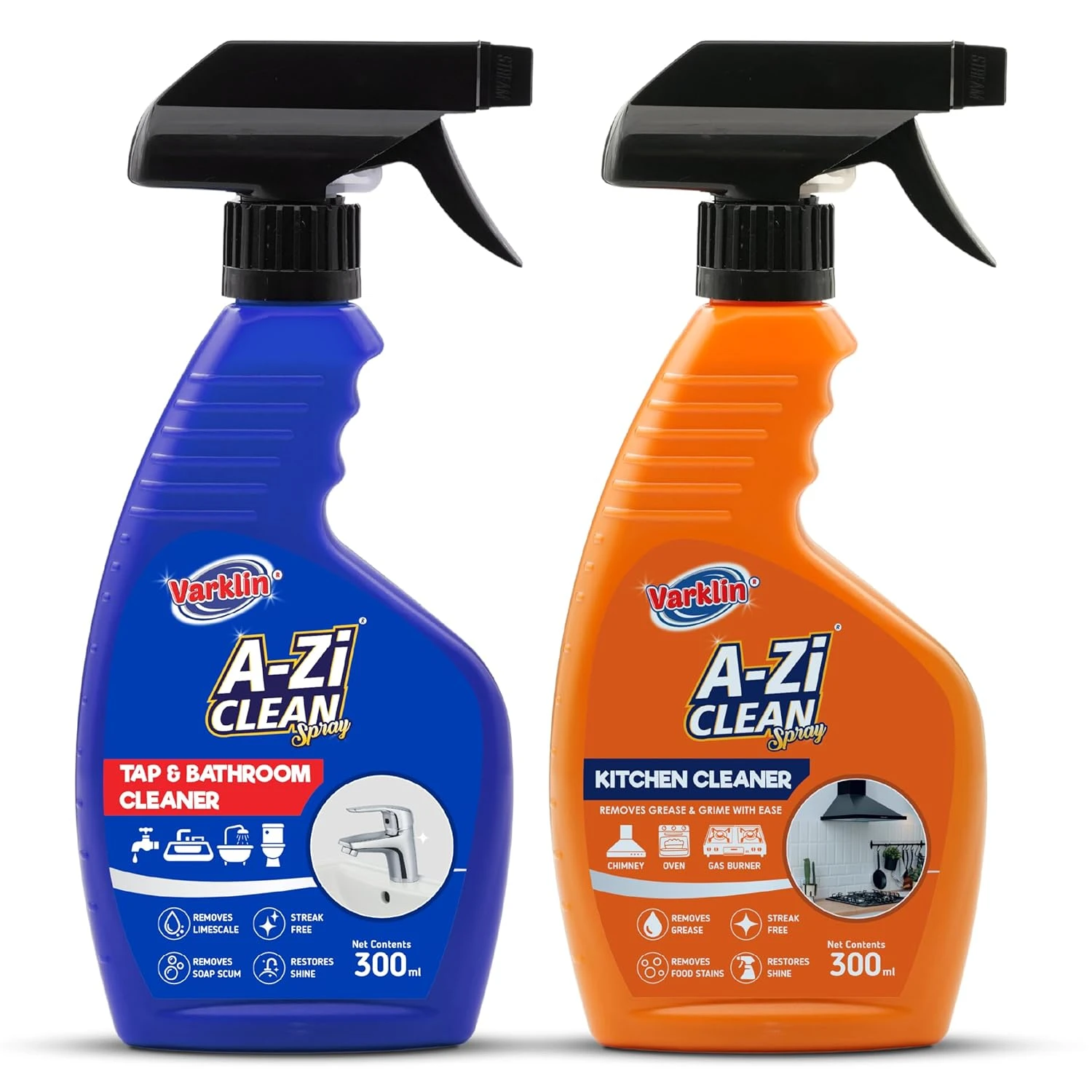 Kitchen & Tap Cleaner Combo – 300ml Each | Powerful Stain & Limescale Remover for Grease, Stoves, Chimneys, Faucets, Showerheads, Sinks, Mirrors & More | Fast-Action, Streak-Free Shine