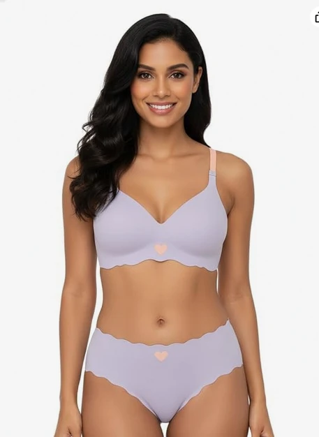 Women Bra Panty Set Soft Natural Support Seamless Backless Summer Bra Panties Set | Adjustable Straps and Heart Design Lingerie Set | Women's Suit Push-Ups Sports Underwear Bra Set Size-34