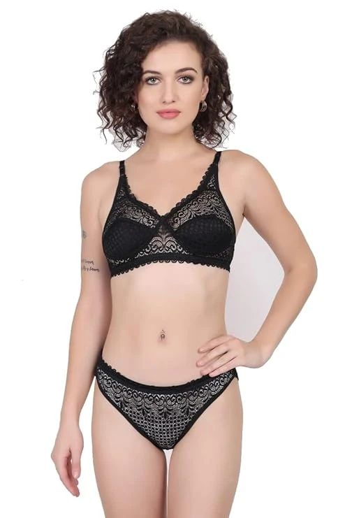 Women Lace Bra Panty Set | Non-Padded Non-Wired Soft Comfortable Lingerie Set | Stylish Innerwear Combo for Women