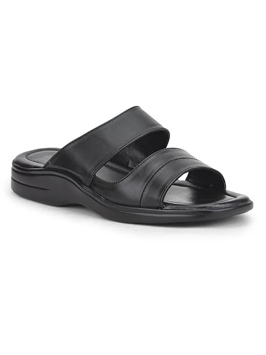 Casual Slippers For Men - Black, PU Slip-on Slipper - Stylish Footwear for Travel, Office & Home - Soft Padded Sole - Lightweight and Durable - Outdoor Chappal for Men Size 8