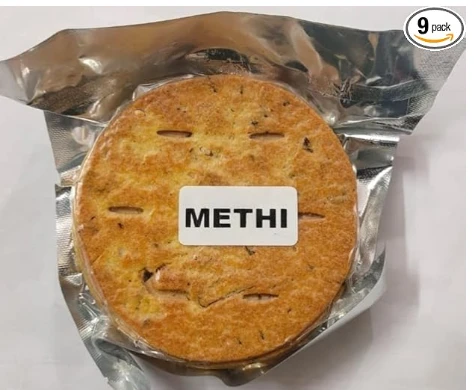 Sudhamla Baked Methi Bhakri Pack Of 1 with 9 pcs 180g Wheat Free, Traditional Gujarati Snack Homemade Methi Bajra Bhakhri Infused with Methi Bhakhari Achari, Jeera, and Cheese Khakra